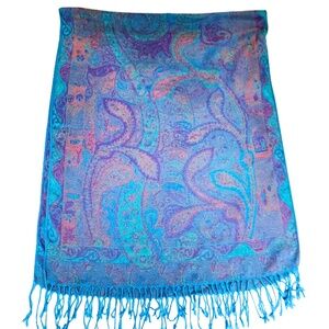 Cashmere Jerusalem Scarf Shawl Head Cover Pashmina Paisley Wrap Turquoise Multi